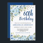 60:e födelsedag Blommigten Blåa Guld Glitter Inbjudningar<br><div class="desc">60:e födelsedag Blått skript Blommigt Watercolor Guld Confetti Glitter-prickinbjudan Utformningen har vackra blommigtar för vattenfärgsblått ljus och grönt.</div>