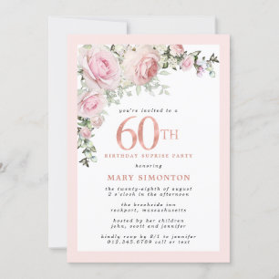 60:e födelsedag Blommigten Party Rosa ros Inbjudningar