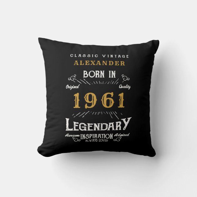 60:e födelsedag Born 1961 Retro Black Personlig Kudde (Framsida)