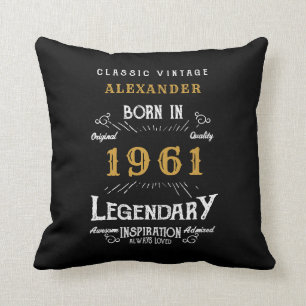 60:e födelsedag Born 1961 Retro Black Personlig Kudde