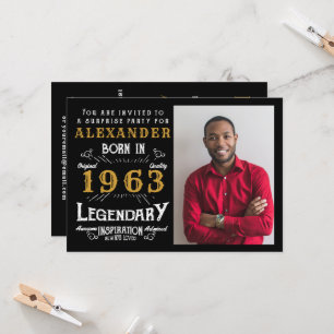 60:e födelsedag Born 1963 Black Guld Retro Photo Inbjudningar