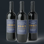 60:e födelsedag Born 1963 Lägg till Namn Blue Guld Vinflaska Etikett<br><div class="desc">Personlig Födelsedag lägg till ditt namn och årsetiketten vin. Redigera namn och år med den angivna mallen. En underbar anpassningsbar blå födelsedagsfest tillbehör. Fler gåvor och party-förråd finns tillgängliga med utformningen "standardinställningar" i butiken.</div>