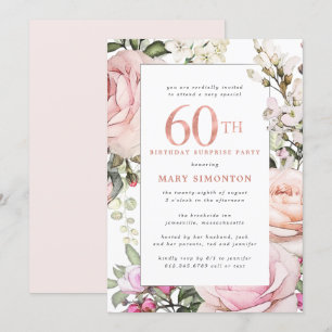 60:e födelsedag Den  Blommigten för Rosa i Party Inbjudningar