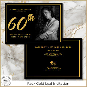 60:e födelsedag Eleganten Photo Black Faux Guld Lö Inbjudningar