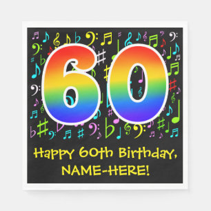 60:e födelsedag - färgstarka musiksymboler, regnbå pappersservett