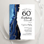 60:e födelsedag för marinblått agate Guld White Inbjudningar<br><div class="desc">60:e födelsedagsfest inbjudan agerade marinblått,  vitt och guld. Elegantens moderna utformning med royal blue water agate marble geode-bakgrund,  faux glitter guld och typography-skript. Trendig inbjudan-kortets perfekt för en snyggt kvinnor i firande. Skrivna Zazzle-inbjudningar eller digital utskrivbar mall för omedelbar nedladdning.</div>