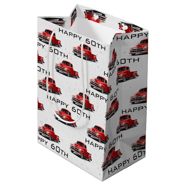 60:e födelsedag för Retro Red Lastbil Medium Gift  (Baksidan Vinklad)