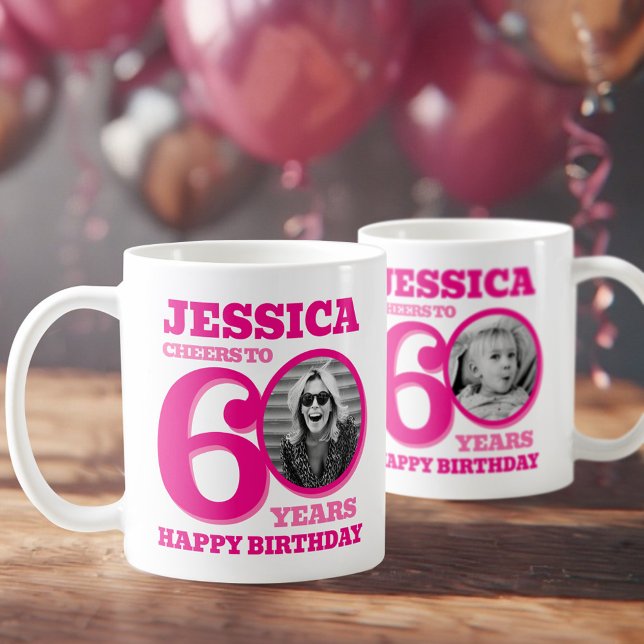 60:e födelsedag fördubblade sidfoten namn rosa kaffemugg (Skapare uppladdad)