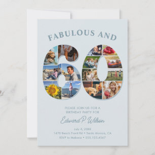 60:e födelsedag Fotokollage Elegant och tidslös Inbjudningar
