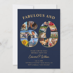 60:e födelsedag Fotokollage Elegant och tidslös Inbjudningar