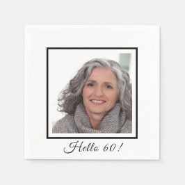 60:e födelsedag fotovit svart minimalistisk elegan pappersservett