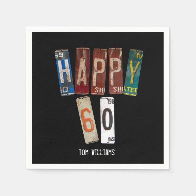 60:e födelsedag - gammal registreringsskylt pappersservett (Framsidan)