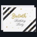 60:e födelsedag - Geometrisk Guld Glitter Inbjudningar<br><div class="desc">Modern,  60:e födelsedagsskript med Guld-geometrisk inbjudan med svart rand och guld-folie med glitter-punkter med skripttypografi som du enkelt kan redigera. Om du vill göra ytterligare anpassningar klickar du på knappen "Anpassa" och användor verktyg som är utformat för att ändra mallen.</div>