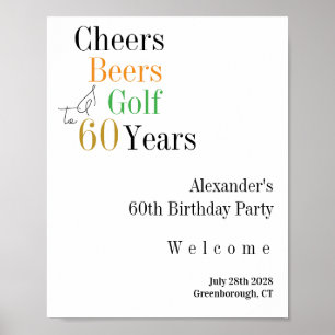 60:e födelsedag: Golf Cheers Öl Minimal Welcome Poster