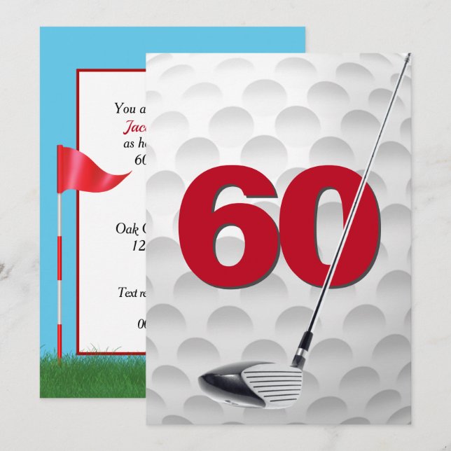 60:e födelsedag Golf-Temapartyet Inbjudningar (Fram/baksida)