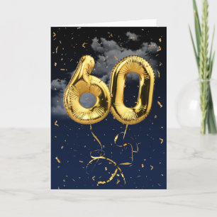 60:e födelsedag Guld Mylar Balloon and Confetti Ca Kort