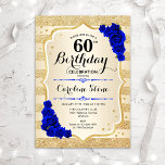 60:e födelsedag - Guld Rand Royal Blue Ro Inbjudningar<br><div class="desc">60:e födelsedagsinbjudan. Elegantens utformning i guld och royalets blå. Funktioner faux glitter guld rand,  sapphire ro snyggt script och confietti. Perfekt för en glam-födelsedagsfest.</div>