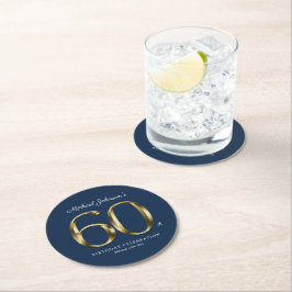 60:e födelsedag Guld Typography Navy Blue Anpassni Underlägg Papper Rund