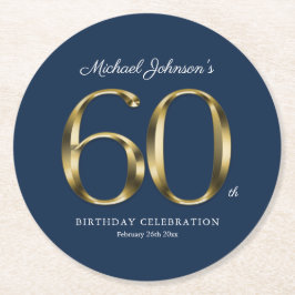 60:e födelsedag Guld Typography Navy Blue Anpassni Underlägg Papper Rund