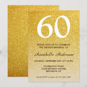 60:e födelsedag Gult Guld Glitter Gnistra Ombre Inbjudningar