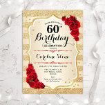 60:e födelsedag - inbjudan till Guld Rand Ro<br><div class="desc">60:e födelsedagsinbjudan. Elegantens utformning i guld och rött. Funktioner faux glitter guld rand,  röd ros snyggt,  skriptteckensnitt och konetti. Perfekt för en glam-födelsedagsfest.</div>