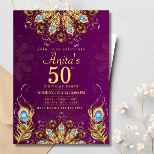 60:e födelsedag Indiska etniska Rosan Guld Peacock Inbjudningar