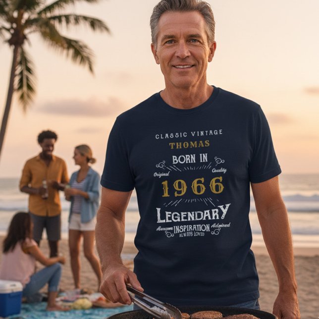 60:e födelsedag Lägg till ditt namn på födelseort  T Shirt (1966 T-shirt worn by a man at a BBQ.)