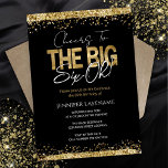 60:e födelsedag med inbjudan till svartvitt och Gu<br><div class="desc">Elegant Faux guld glitter med skuggande konfettsyror på översta sidan och grund gräns. All text är justerbar och lätt att ändra för dina egna behov i party. Underbar elegant - 60-årsformat. De stora sex!</div>