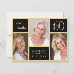 60:e födelsedag med svart Guld-foto Tack Kort