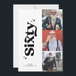 60:e födelsedag, modernt, enkelt foto från inbjuda inbjudningar<br><div class="desc">60:e födelsedag inbjudan: modern,  enkel,  svart och vit flerfototypografi.</div>