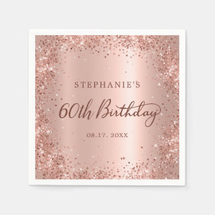 60:e födelsedag, Monogram, ro, guldfyll, Glitter Pappersservett