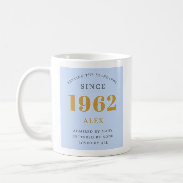 60:e födelsedag Namn 1962 Chic av blå Grått-Elegan Kaffemugg (Vänster)
