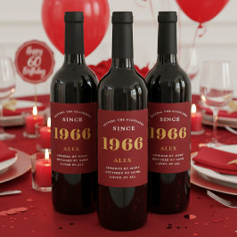 60:e födelsedag Namn 1966 Röda Guld Elegant Chic Vinflaska Etikett
