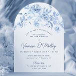 60:e födelsedag Party Blue Blommigt Arch Inbjudningar<br><div class="desc">Elegant dammig blått ro blommigt 60-årsdag middag party Arch-forminbjudan.</div>