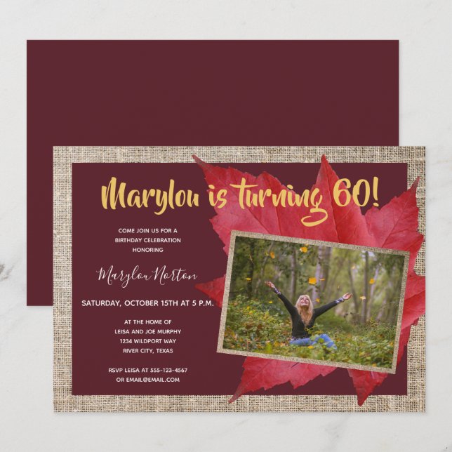60:e födelsedag - Party höstfoto Inbjudningar (Fram/baksida)