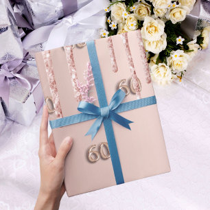 60:e födelsedag ro guld glitter droppar rosa presentpapper