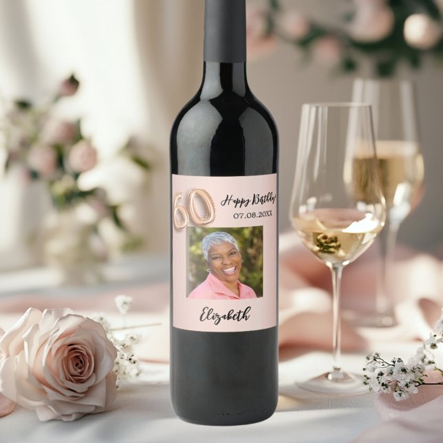 60:e födelsedag ro guld rosa vinflaska etikett (Skapare uppladdad)