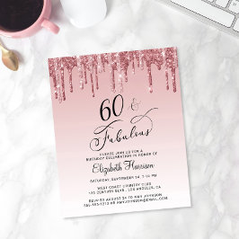 60:e födelsedag Ro Rosa Glitter Inbjudan