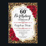 60:e födelsedag - röd Guld-leopard Skriv ut Inbjudningar<br><div class="desc">60:e födelsedagsinbjudan. Elegantens rödvita design med faux glitter guld. Innehåller leopard cheetah-djur,  skript och ro. Perfekt för ett elegant födelsedagsfest. Kan vara personlig in i vilket år som helst! Berätta om du behöver anpassa dig ytterligare.</div>