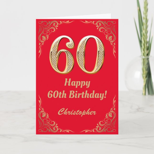 60:e födelsedag Röda och Guld Glitter Ram Kort (Framsida)