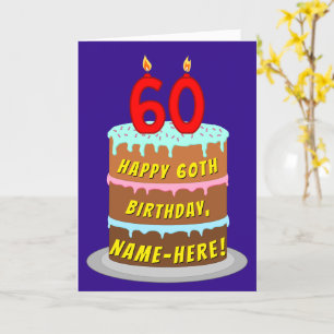 60:e födelsedag: Roligt Cake and Candles + Custom Kort
