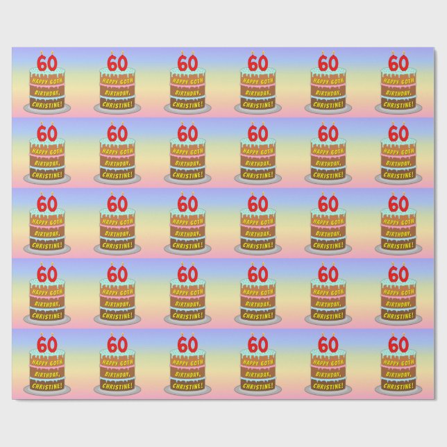 60:e födelsedag: Roligt Cake and Candles + Custom  Presentpapper (Platt)