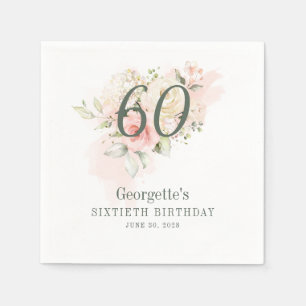 60:e födelsedag Rosa Blommigt Grey Papper Pappersservett
