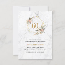 60:e födelsedag Rosa Blommigt Vit marmor Chic Inbjudningar