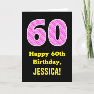 60:e födelsedag: Rosa Rand och hjärtan "60" + Namn Kort