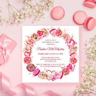 60:e födelsedag Rosa ros Swirly Heart Valentine Inbjudningar