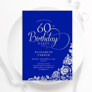 60:e födelsedag Royalet Elegant Blue Silver Ro Inbjudningar
