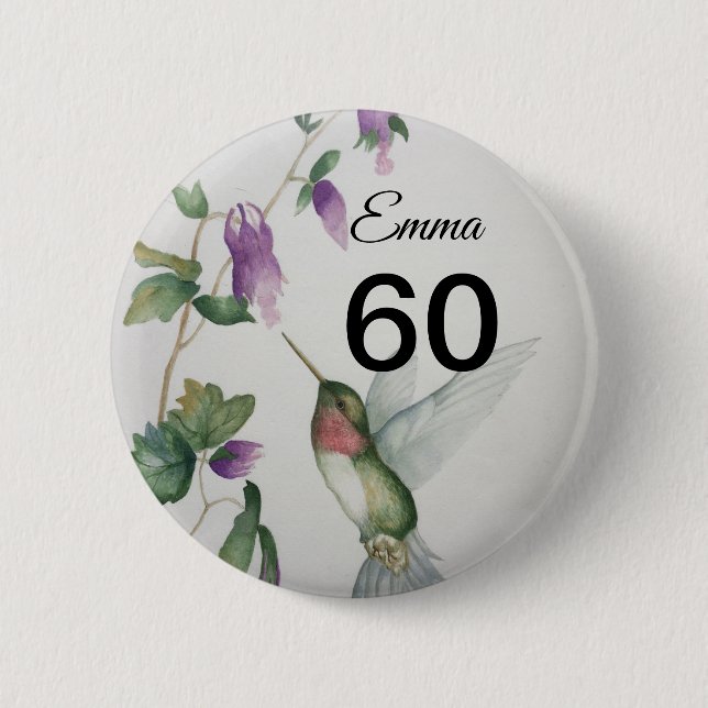60:e födelsedag Söt Bird Garden Flowers Button Knapp (Framsida)