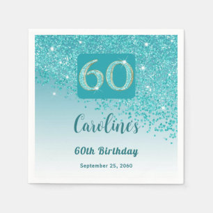 60:e födelsedag Söt Teal Blue Glitter Napkins Pappersservett