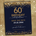 60:e födelsedag Spara datumbudgetinbjudan<br><div class="desc">Elegant Faux guld glitter med skuggande konfettsyror på översta sidan och grund gräns. All text är justerbar och lätt att ändra för dina egna behov i party. Underbar elegant - 60-årsformat.</div>